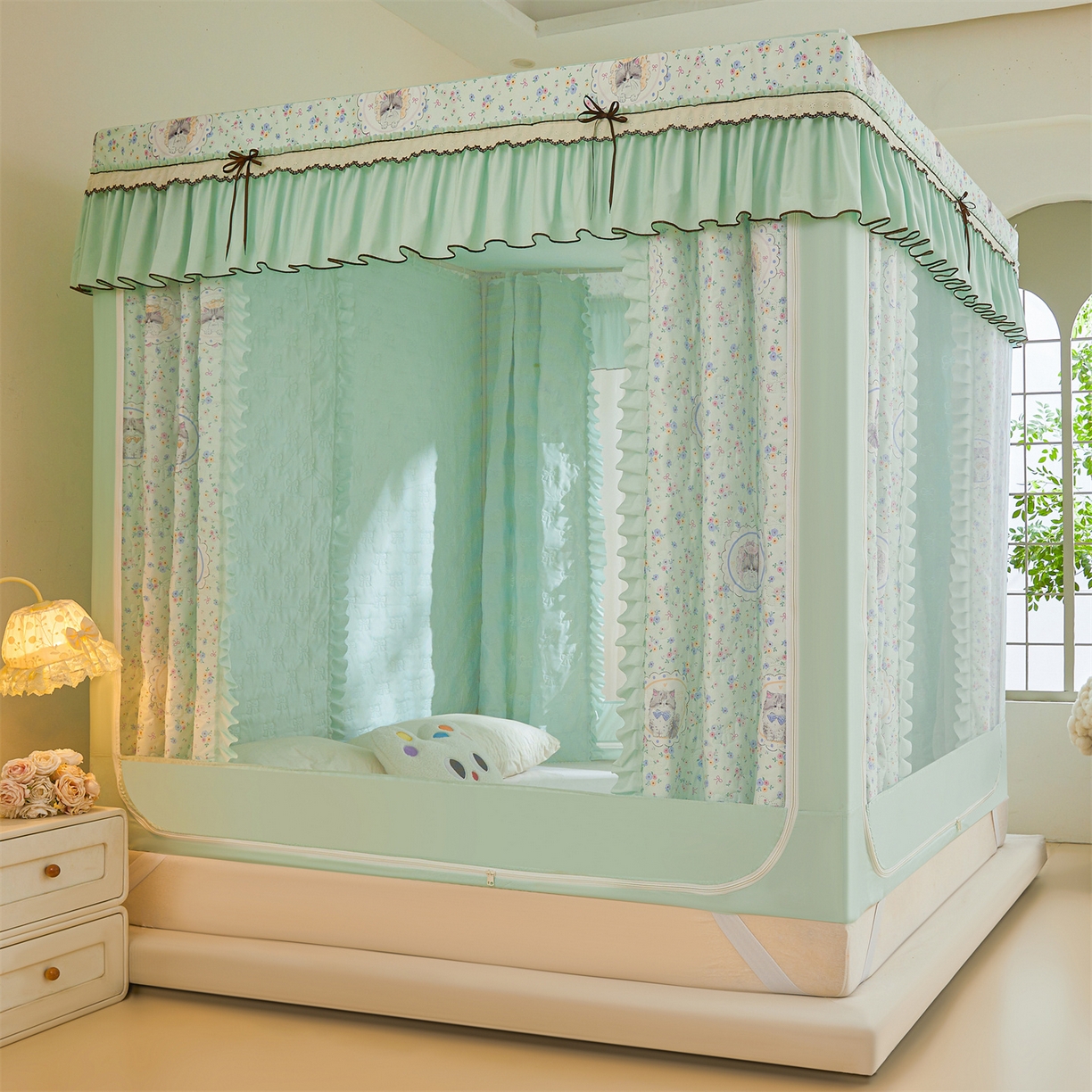 91家纺网 家纺一手货源 找家纺 （总）艾晶美家纺有限公司 2025新款韩版坐床夹棉保暖遮光蚊帐