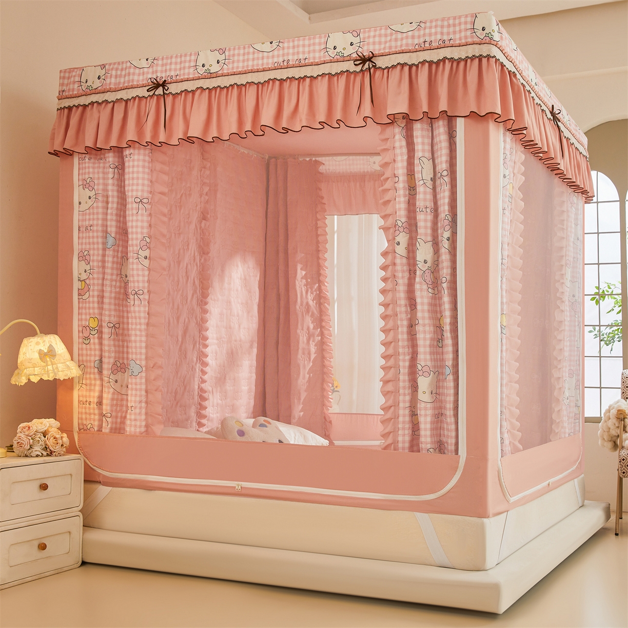 91家纺网 家纺一手货源 找家纺 （总）艾晶美家纺有限公司 2025新款韩版坐床夹棉保暖遮光蚊帐