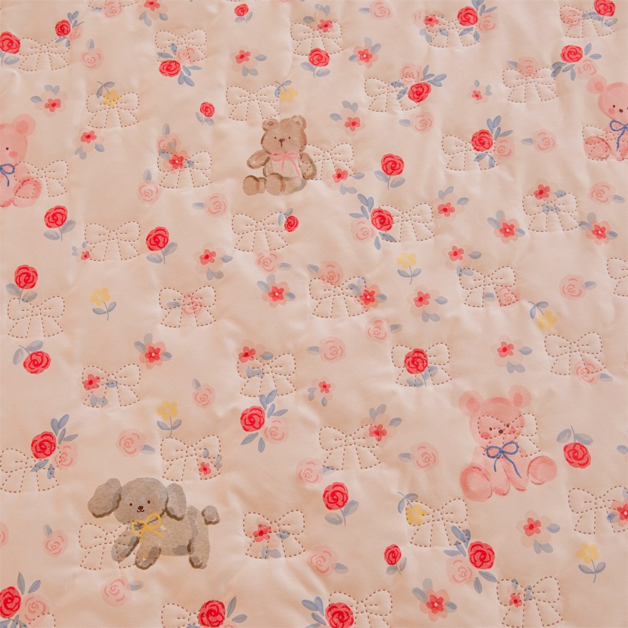 91家纺网 家纺一手货源 找家纺 艾晶美家纺有限公司 2025新款韩版坐床夹棉保暖遮光蚊帐 夹棉款-玫瑰小熊