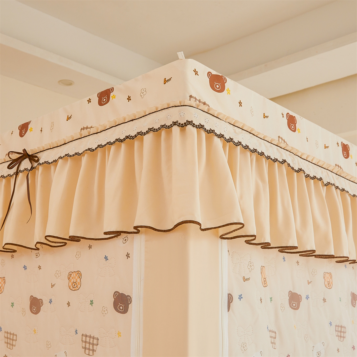 91家纺网 家纺一手货源 找家纺 艾晶美家纺有限公司 2025新款韩版坐床夹棉保暖遮光蚊帐 夹棉款-米格熊