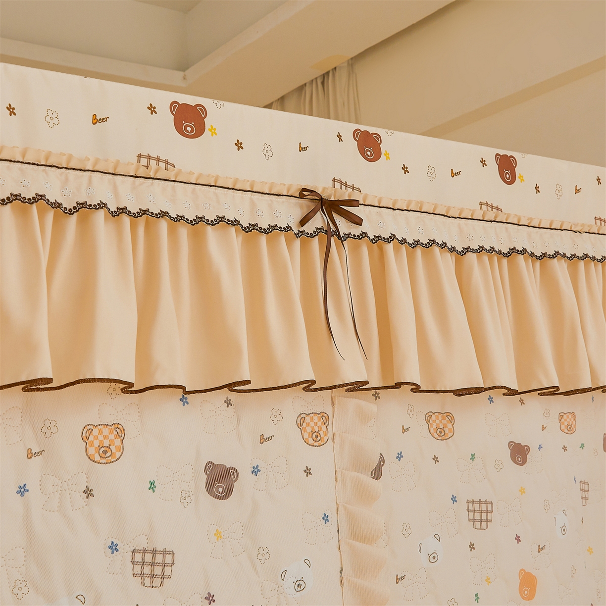 91家纺网 家纺一手货源 找家纺 艾晶美家纺有限公司 2025新款韩版坐床夹棉保暖遮光蚊帐 夹棉款-米格熊