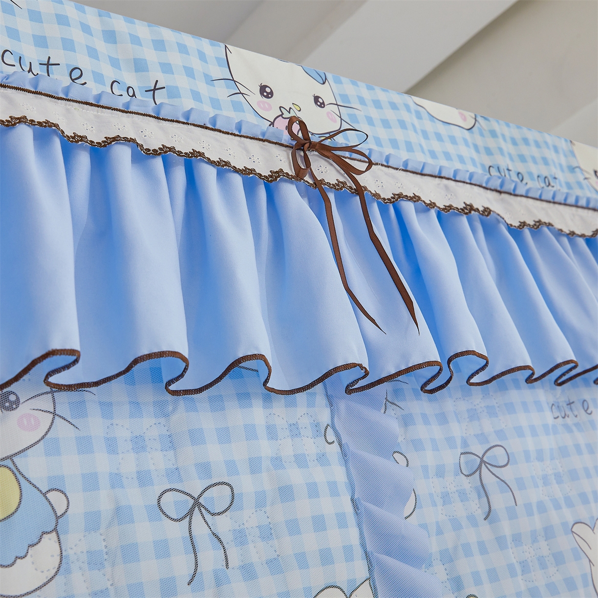 91家纺网 家纺一手货源 找家纺 艾晶美家纺有限公司 2025新款韩版坐床夹棉保暖遮光蚊帐 夹棉款-kmi瞄蓝