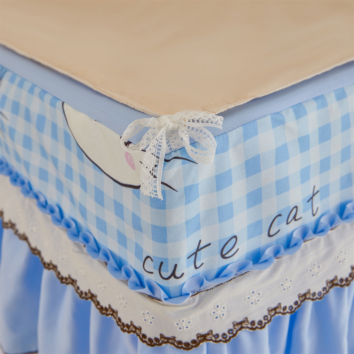 91家纺网 家纺一手货源 找家纺 艾晶美家纺有限公司 2025新款韩版坐床夹棉保暖遮光蚊帐 夹棉款-kmi瞄蓝