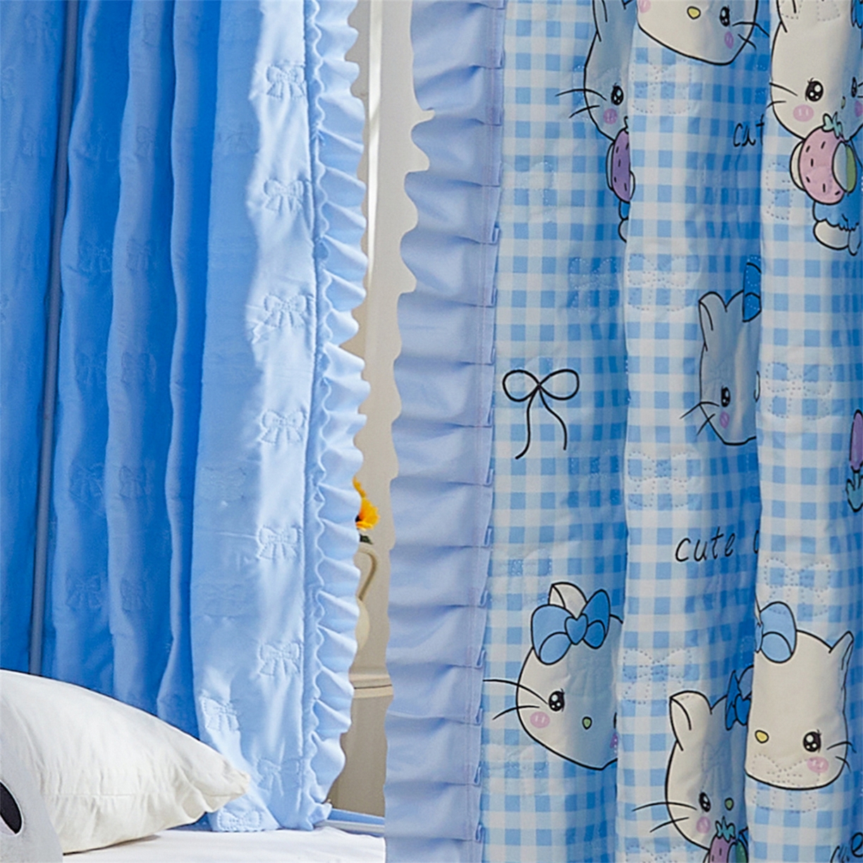 91家纺网 家纺一手货源 找家纺 艾晶美家纺有限公司 2025新款韩版坐床夹棉保暖遮光蚊帐 夹棉款-kmi瞄蓝