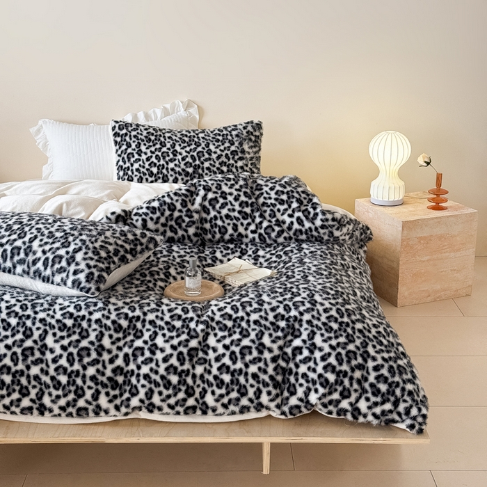 九花鹿 2025新款丹麦皮草绒水貂绒四件套 豹纹-灰