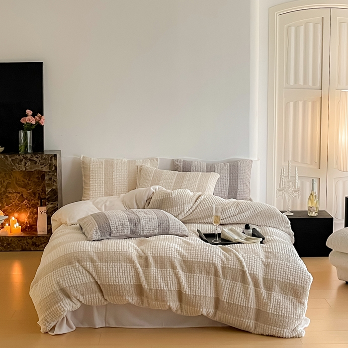 例外 2025新款兔兔奶盖兔毛皮草牛奶绒四件套 兔兔奶盖-米白杏