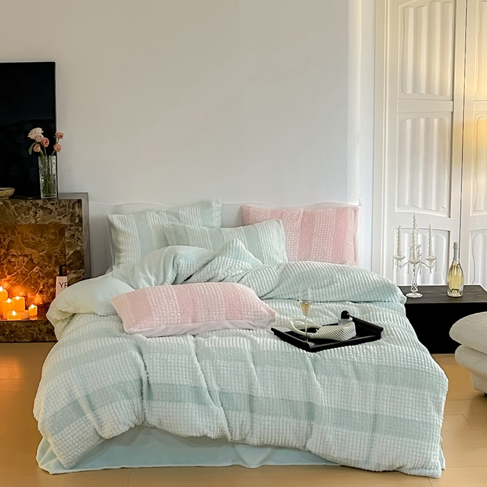 例外 2025新款兔兔奶盖兔毛皮草牛奶绒四件套 兔兔奶盖-奶绿