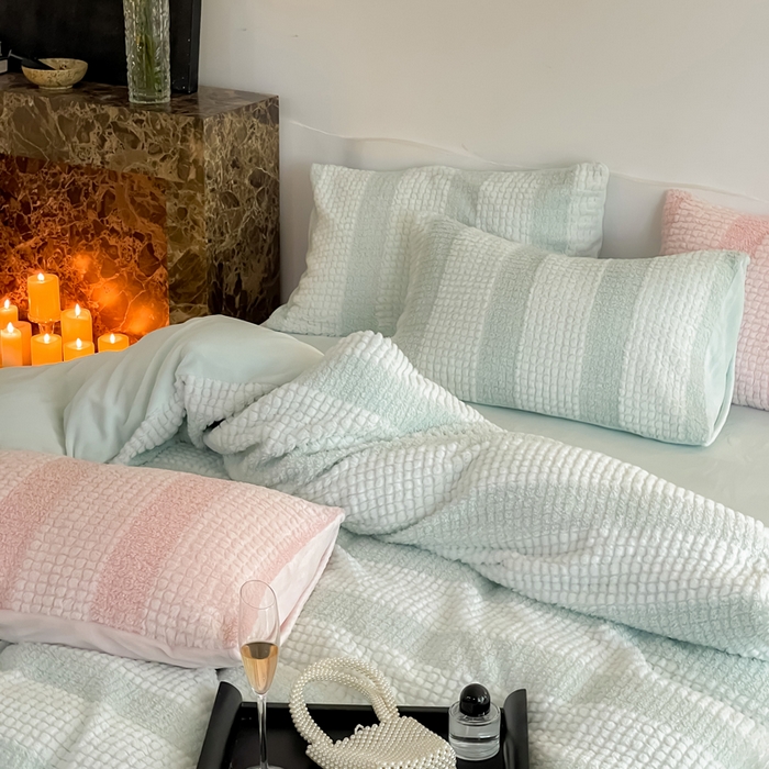 91家纺网 家纺一手货源 找家纺 例外 2025新款兔兔奶盖兔毛皮草牛奶绒四件套 兔兔奶盖-奶绿