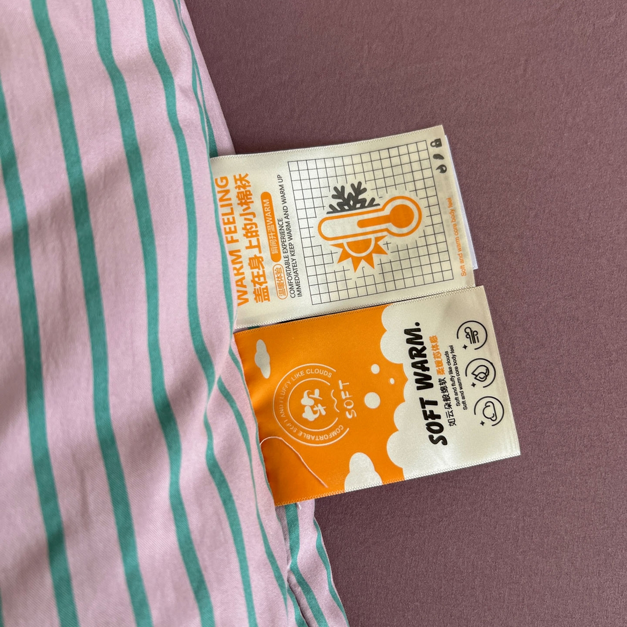 91家纺网 家纺一手货源 找家纺 暖芯优选 2025新款韩式无印风水洗棉拼色学生三件套床单床笠款四件套 条纹香芋紫+深紫