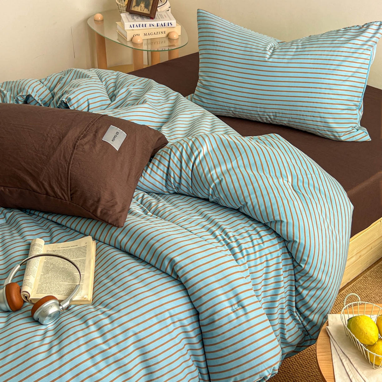 91家纺网 家纺一手货源 找家纺 暖芯优选 2025新款水洗棉冬被被子被芯 条纹水蓝+咖啡