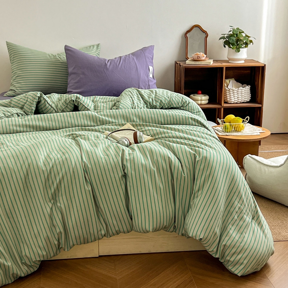 91家纺网 家纺一手货源 找家纺 暖芯优选 2025新款水洗棉冬被被子被芯 条纹绿+酱紫