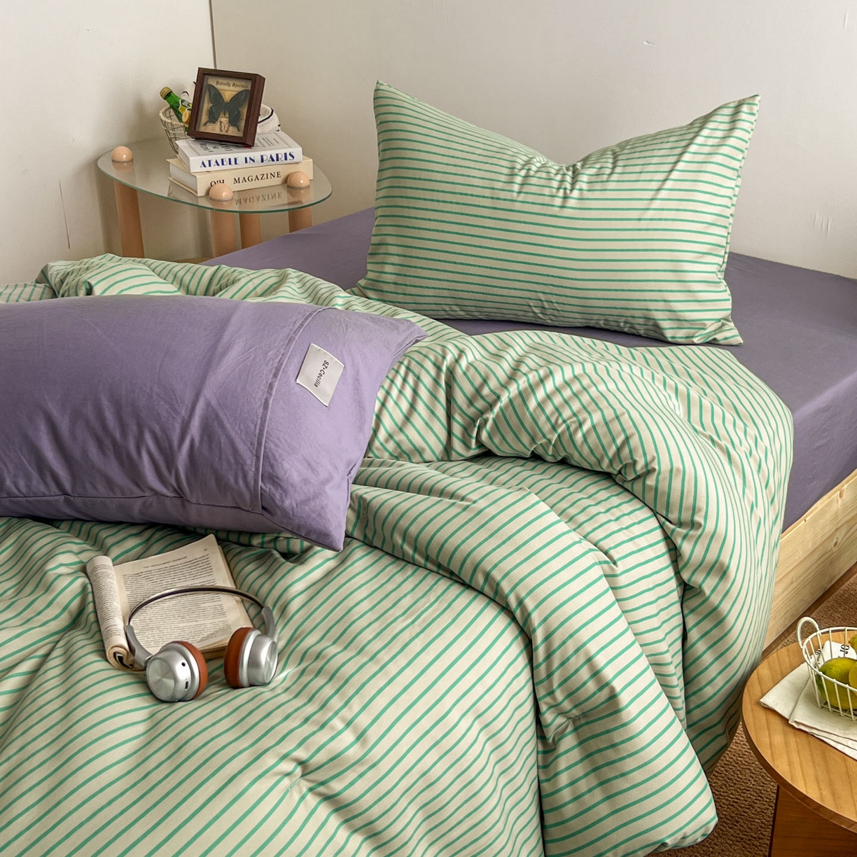 91家纺网 家纺一手货源 找家纺 暖芯优选 2025新款水洗棉冬被被子被芯 条纹绿+酱紫