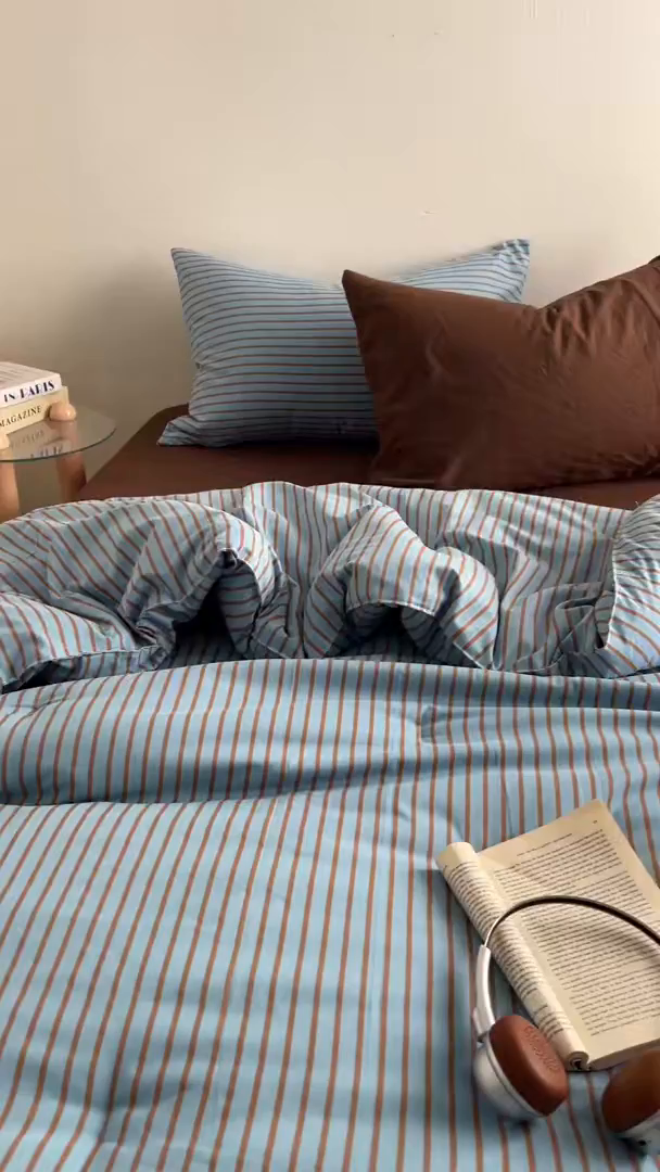 91家纺网 家纺一手货源 找家纺 暖芯优选 2025新款水洗棉冬被被子被芯 条纹水蓝+咖啡