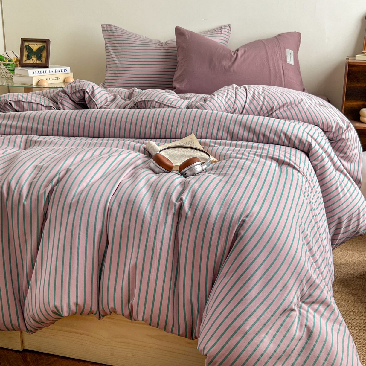 91家纺网 家纺一手货源 找家纺 暖芯优选 2025新款水洗棉冬被被子被芯 条纹浅紫+香芋紫