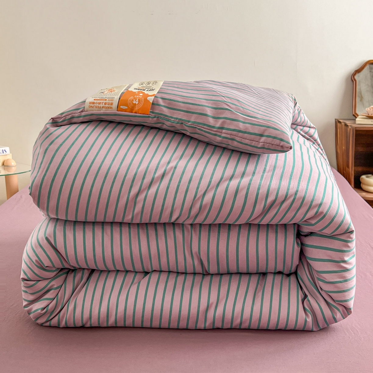 暖芯优选 2025新款水洗棉冬被被子被芯 条纹浅紫+香芋紫