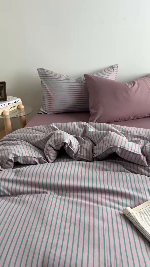 91家纺网 家纺一手货源 找家纺 暖芯优选 2025新款水洗棉冬被被子被芯 条纹浅紫+香芋紫