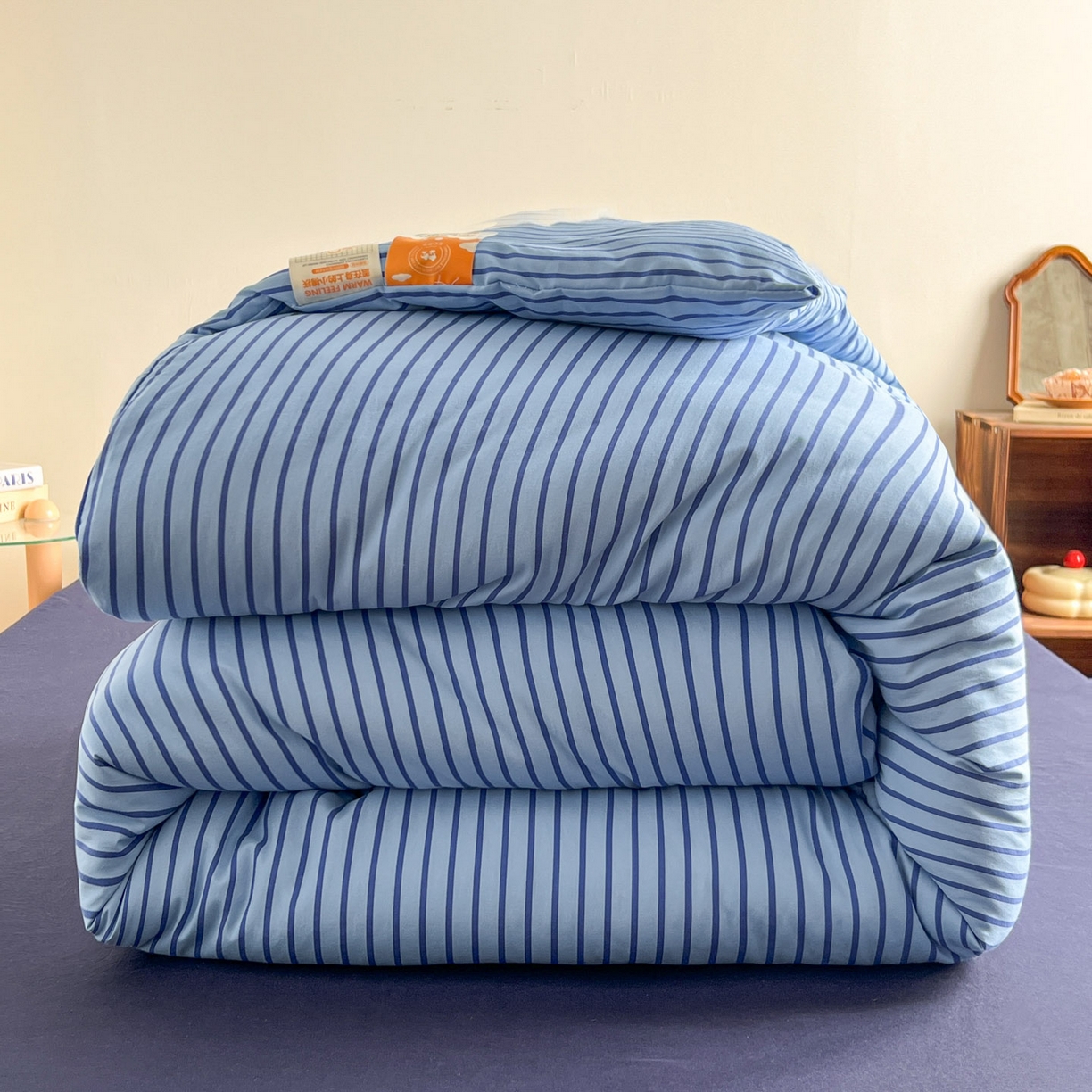 暖芯优选 2025新款水洗棉冬被被子被芯 条纹蓝+深蓝