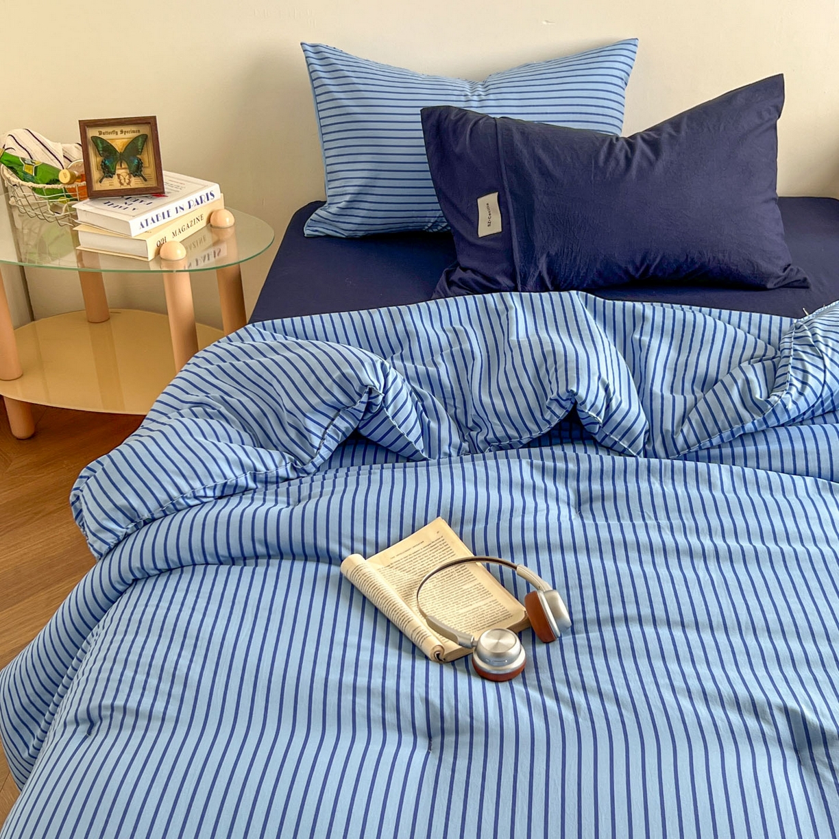 91家纺网 家纺一手货源 找家纺 暖芯优选 2025新款水洗棉冬被被子被芯 条纹蓝+深蓝