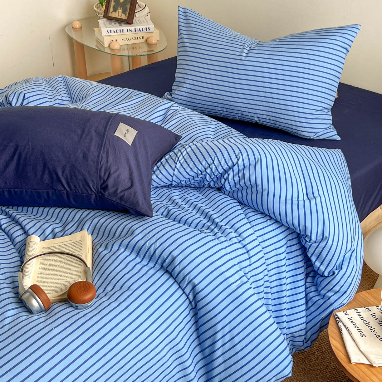 91家纺网 家纺一手货源 找家纺 暖芯优选 2025新款水洗棉冬被被子被芯 条纹蓝+深蓝