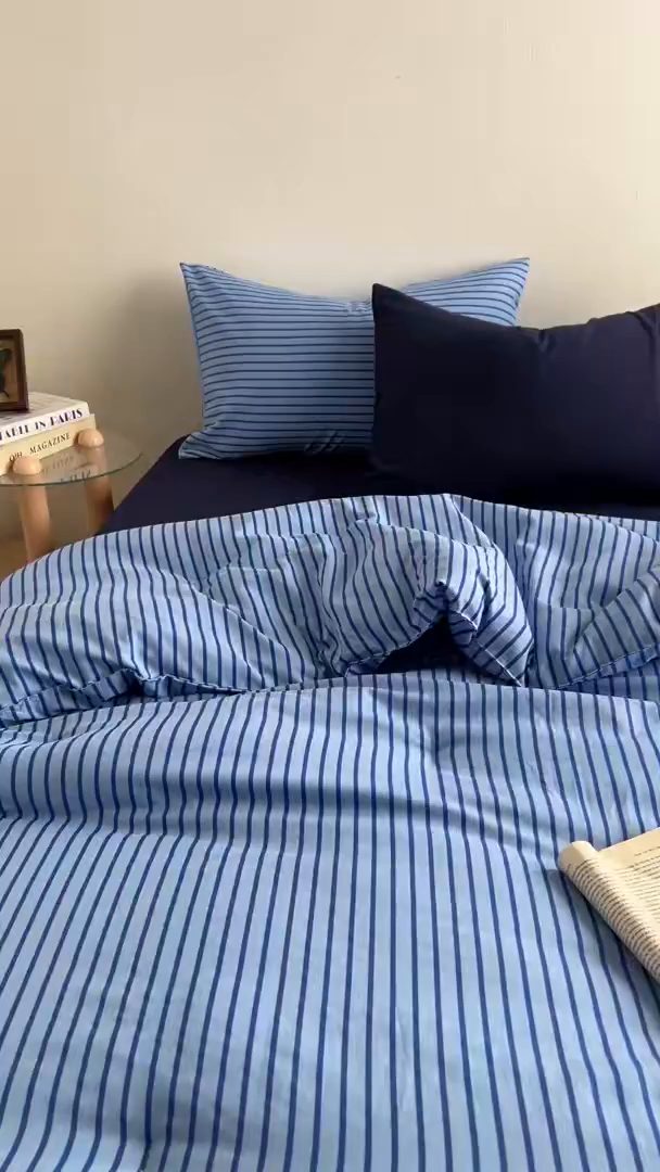 91家纺网 家纺一手货源 找家纺 暖芯优选 2025新款水洗棉冬被被子被芯 条纹蓝+深蓝