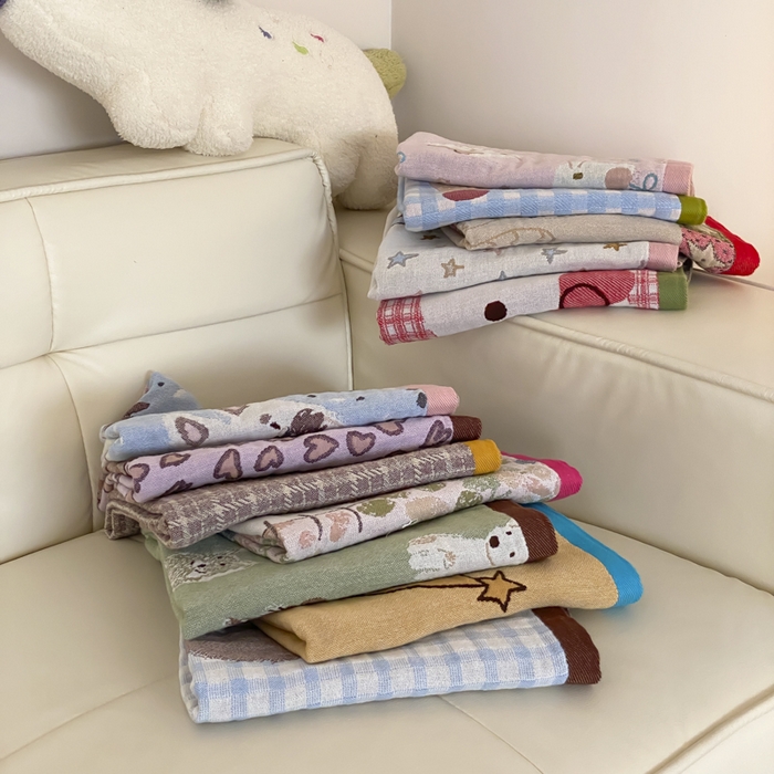 91家纺网 家纺一手货源 找家纺 （总）麻依 2025新款治愈风全棉纯棉四层纱布枕巾