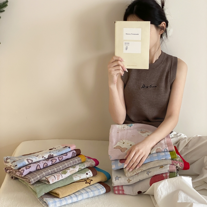 91家纺网 家纺一手货源 找家纺 （总）麻依 2025新款治愈风全棉纯棉四层纱布枕巾