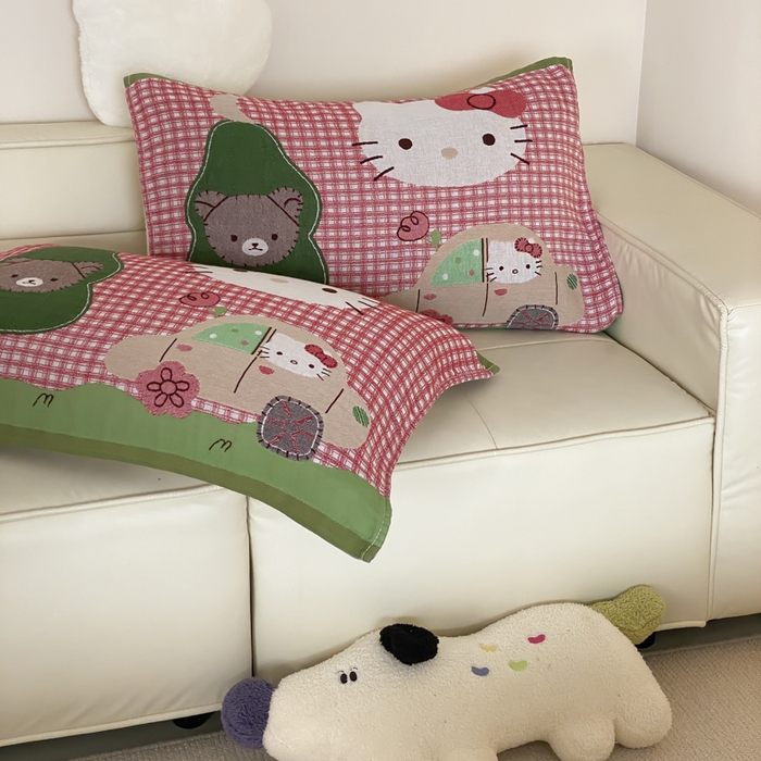 91家纺网 家纺一手货源 找家纺 麻依 2025新款治愈风全棉纯棉四层纱布枕巾 KT时光