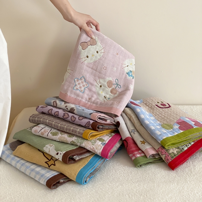 91家纺网 家纺一手货源 找家纺 （总）麻依 2025新款治愈风全棉纯棉四层纱布枕巾