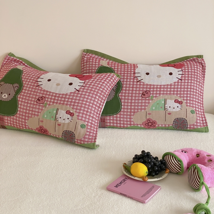 91家纺网 家纺一手货源 找家纺 麻依 2025新款治愈风全棉纯棉四层纱布枕巾 KT时光