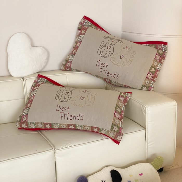 91家纺网 家纺一手货源 找家纺 麻依 2025新款治愈风全棉纯棉四层纱布枕巾 贴布猫