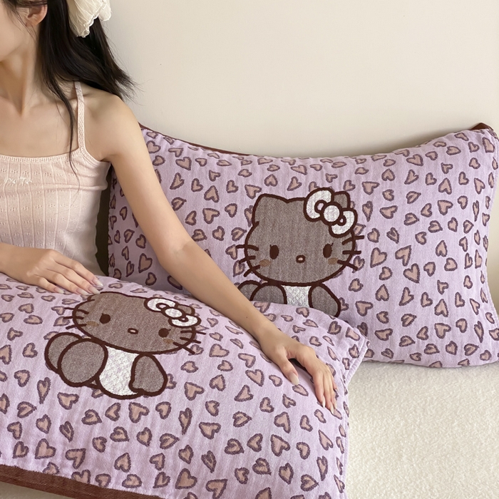 91家纺网 家纺一手货源 找家纺 麻依 2025新款治愈风全棉纯棉四层纱布枕巾 满心KT