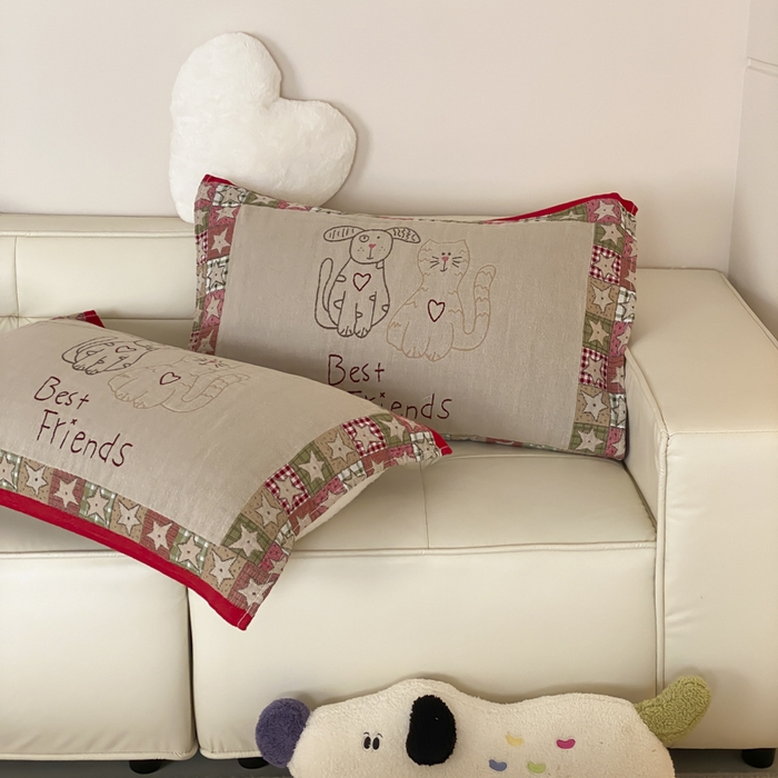 91家纺网 家纺一手货源 找家纺 麻依 2025新款治愈风全棉纯棉四层纱布枕巾 贴布猫