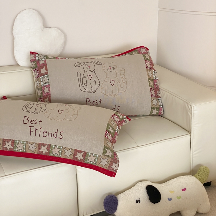 91家纺网 家纺一手货源 找家纺 麻依 2025新款治愈风全棉纯棉四层纱布枕巾 贴布猫