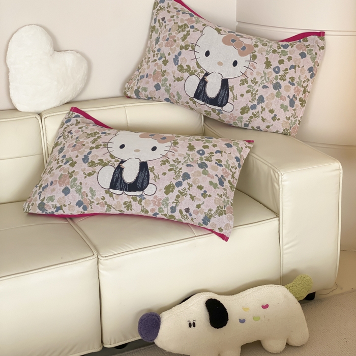 91家纺网 家纺一手货源 找家纺 麻依 2025新款治愈风全棉纯棉四层纱布枕巾 花丛KT