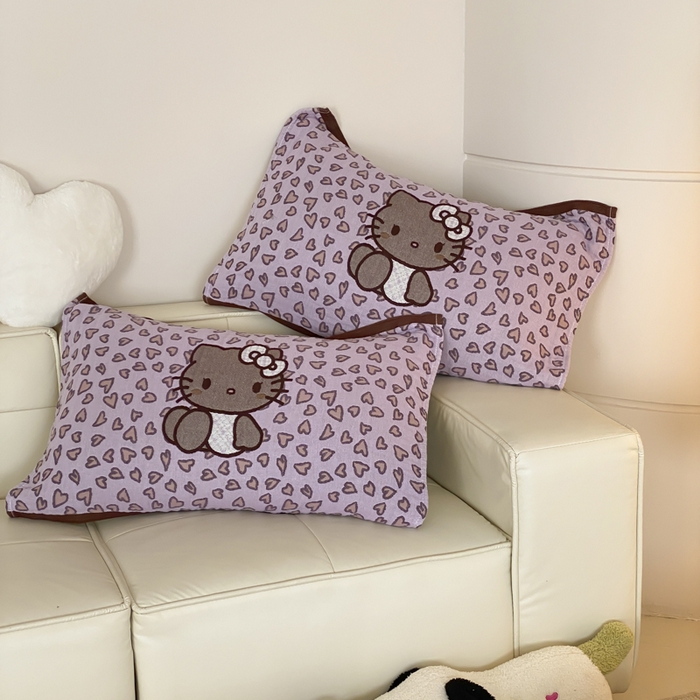 91家纺网 家纺一手货源 找家纺 麻依 2025新款治愈风全棉纯棉四层纱布枕巾 满心KT