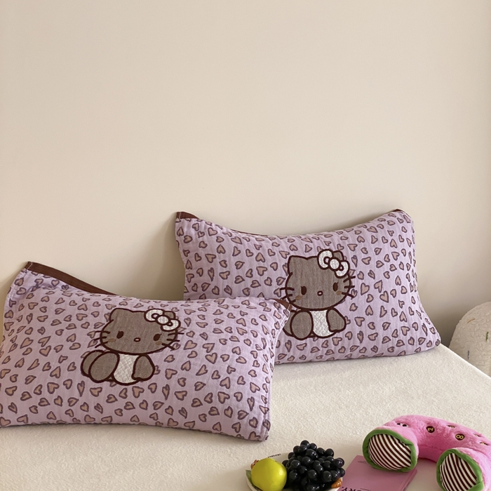 麻依 2025新款治愈风全棉纯棉四层纱布枕巾 满心KT