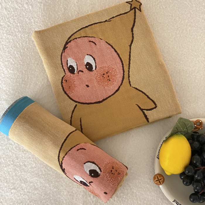 91家纺网 家纺一手货源 找家纺 麻依 2025新款治愈风全棉纯棉四层纱布枕巾 星星人