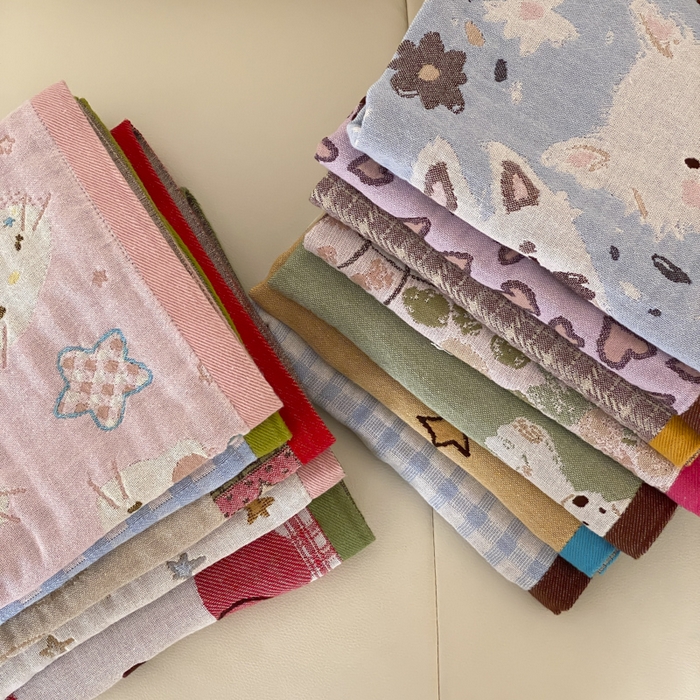 91家纺网 家纺一手货源 找家纺 麻依 2025新款治愈风全棉纯棉四层纱布枕巾 组合图仅供展示不可下单