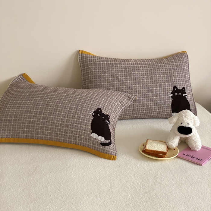 麻依 2025新款治愈风全棉纯棉四层纱布枕巾 可可小猫