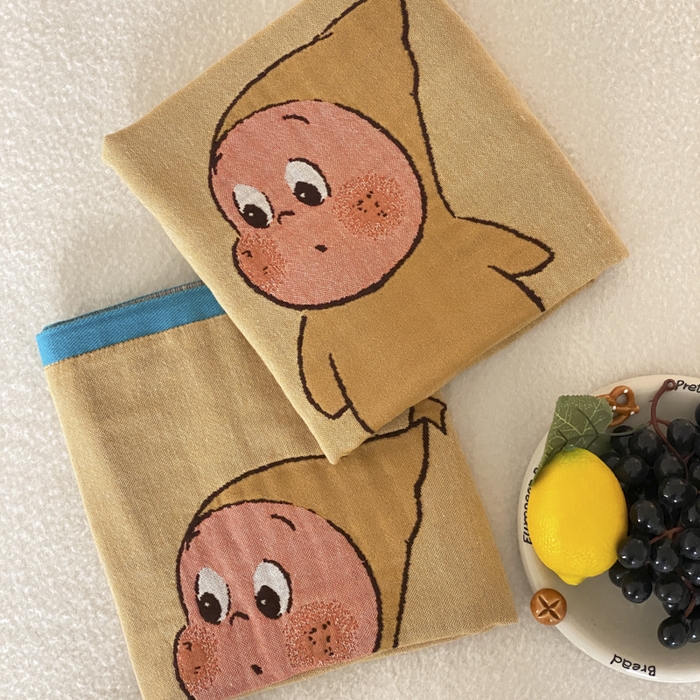 91家纺网 家纺一手货源 找家纺 麻依 2025新款治愈风全棉纯棉四层纱布枕巾 星星人