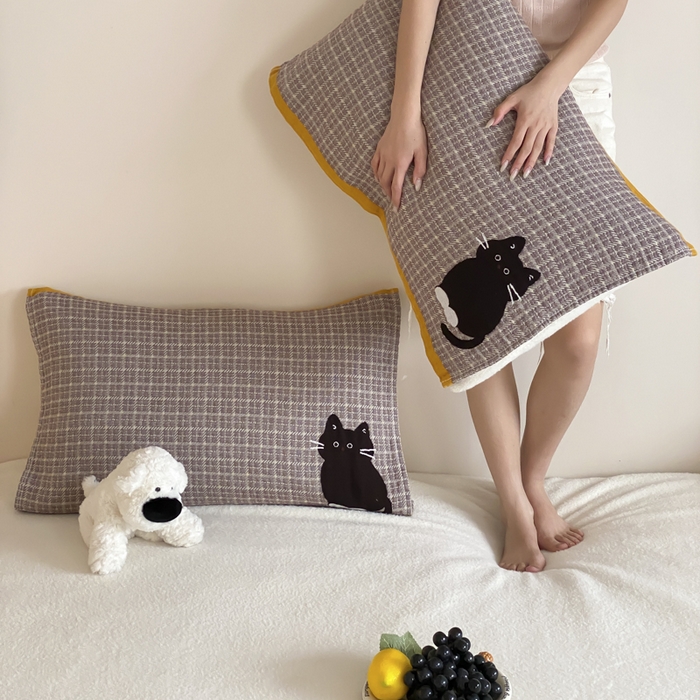 91家纺网 家纺一手货源 找家纺 麻依 2025新款治愈风全棉纯棉四层纱布枕巾 可可小猫