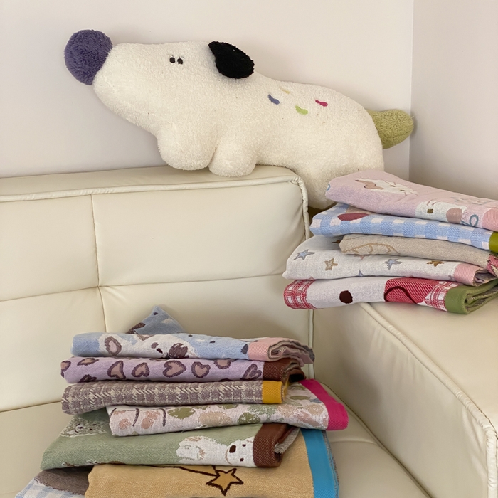 91家纺网 家纺一手货源 找家纺 麻依 2025新款治愈风全棉纯棉四层纱布枕巾 组合图仅供展示不可下单