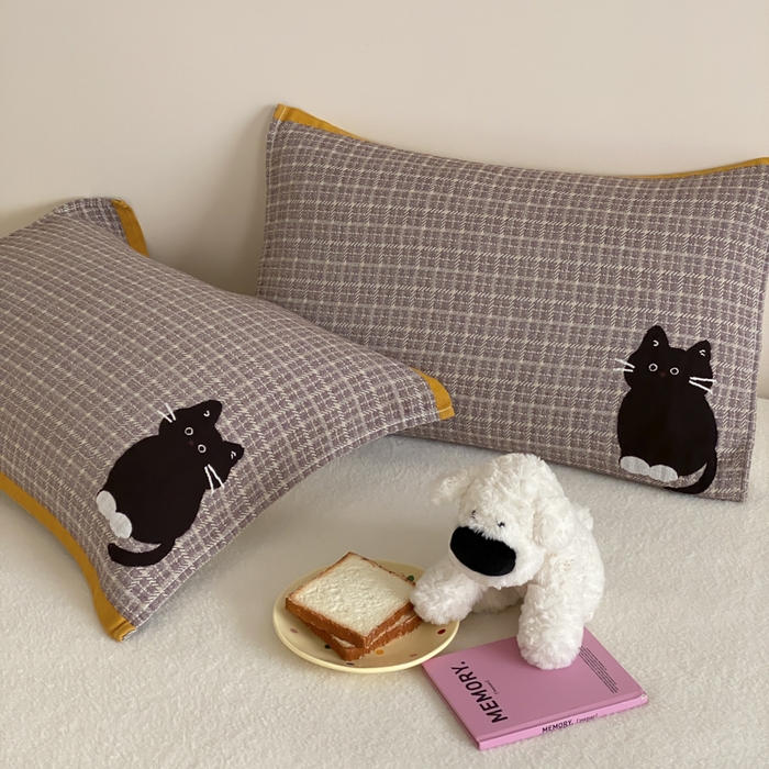 91家纺网 家纺一手货源 找家纺 麻依 2025新款治愈风全棉纯棉四层纱布枕巾 可可小猫