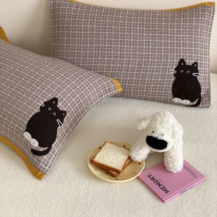 91家纺网 家纺一手货源 找家纺 麻依 2025新款治愈风全棉纯棉四层纱布枕巾 可可小猫