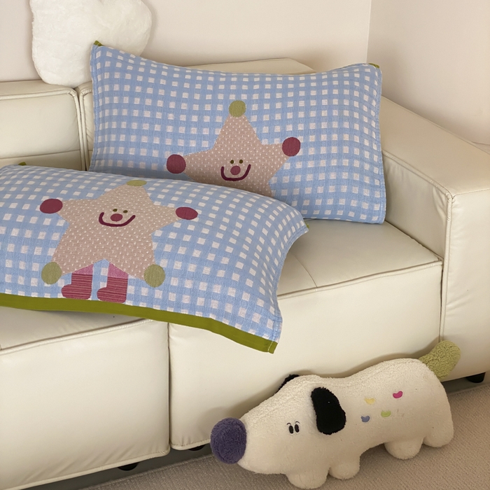 91家纺网 家纺一手货源 找家纺 麻依 2025新款治愈风全棉纯棉四层纱布枕巾 亮晶晶