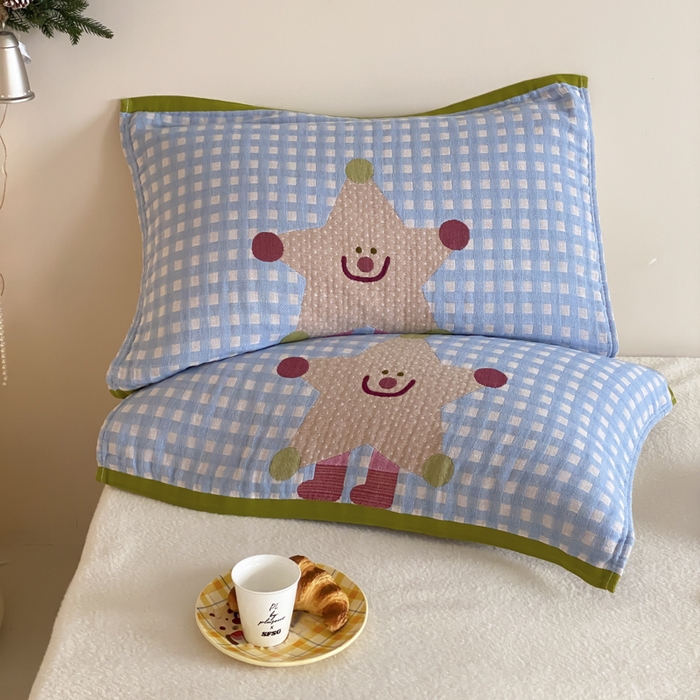 91家纺网 家纺一手货源 找家纺 麻依 2025新款治愈风全棉纯棉四层纱布枕巾 亮晶晶