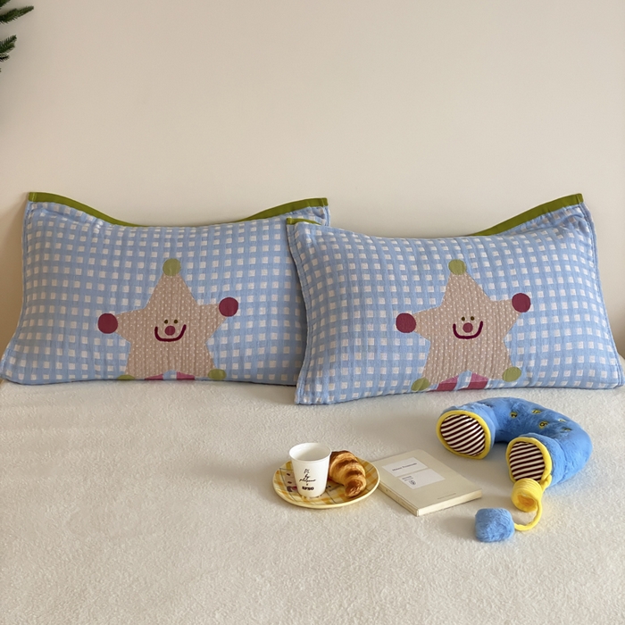 91家纺网 家纺一手货源 找家纺 麻依 2025新款治愈风全棉纯棉四层纱布枕巾 亮晶晶