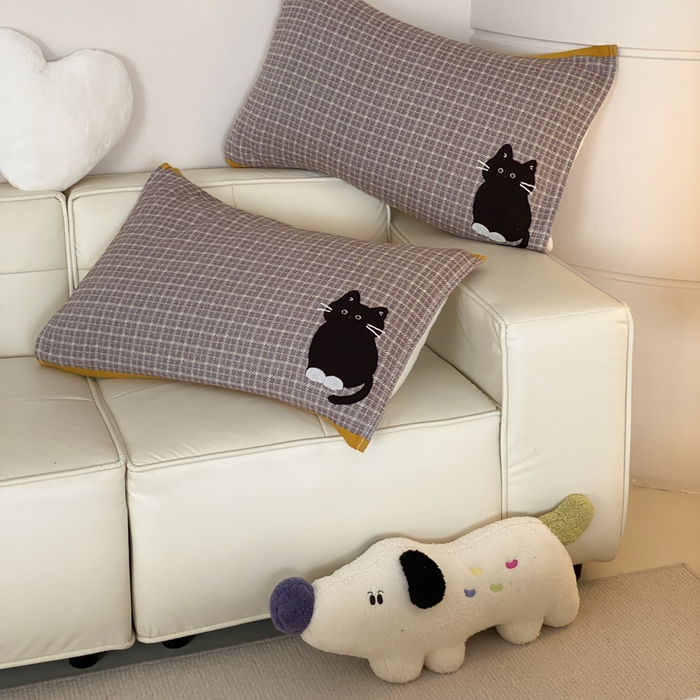 91家纺网 家纺一手货源 找家纺 麻依 2025新款治愈风全棉纯棉四层纱布枕巾 可可小猫