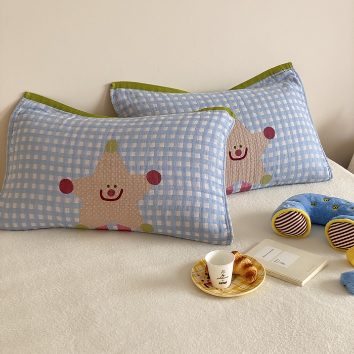 91家纺网 家纺一手货源 找家纺 麻依 2025新款治愈风全棉纯棉四层纱布枕巾 亮晶晶