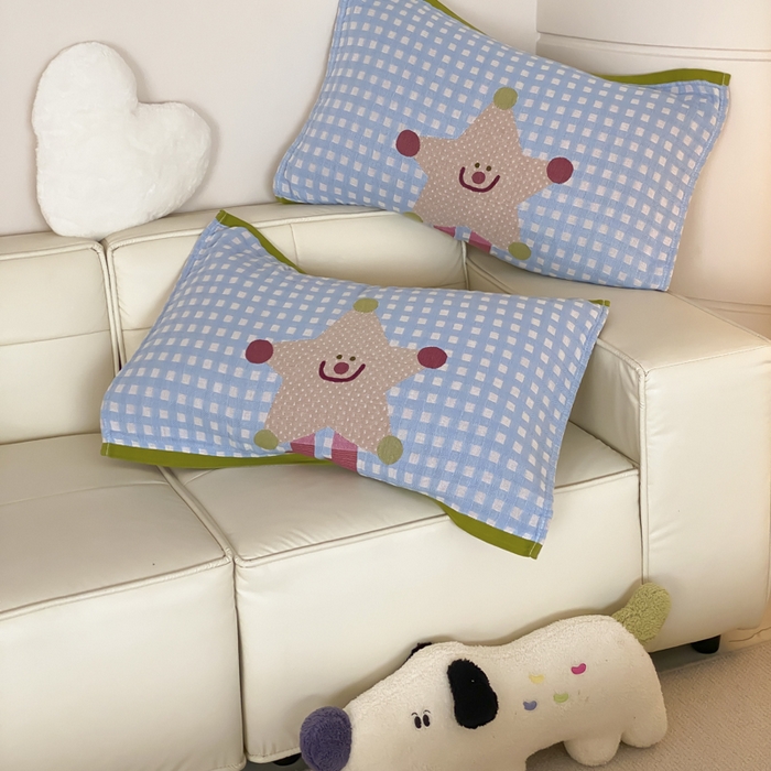 91家纺网 家纺一手货源 找家纺 麻依 2025新款治愈风全棉纯棉四层纱布枕巾 亮晶晶